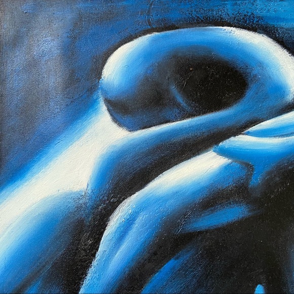 Abstract Blue Black Art Unframed Canvas 27”L x 23”W - Picture 4 of 7